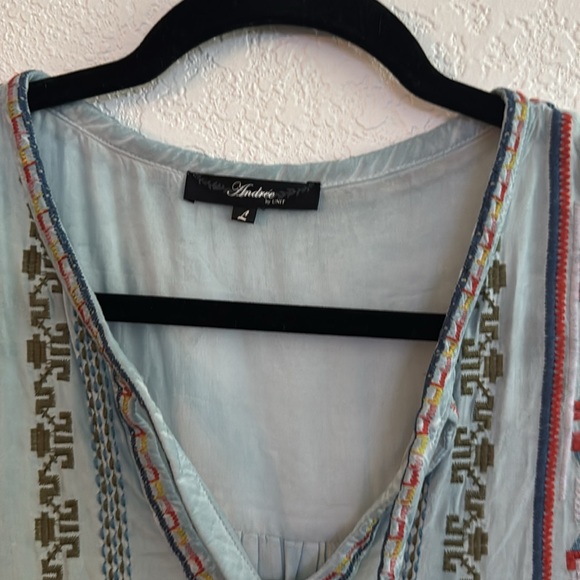 Andree Blue 3/4 Sleeve Tie Front Blouse - Picture 2 of 5